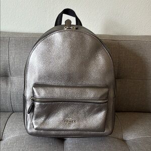 NWT COACH Silver Leather Backpack
